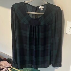 J. Crew Dark Plaid Blouse in Green and Navy